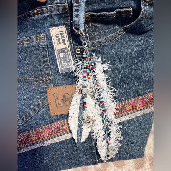 Boho chic purse,bag feathers tassel dangle charm,long tassel,Denim feather charm - Picture 2 of 6